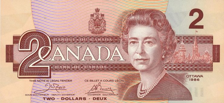 Canadian $2 bill, face, 1986