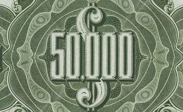 $50,000 denomination from antique bank notes