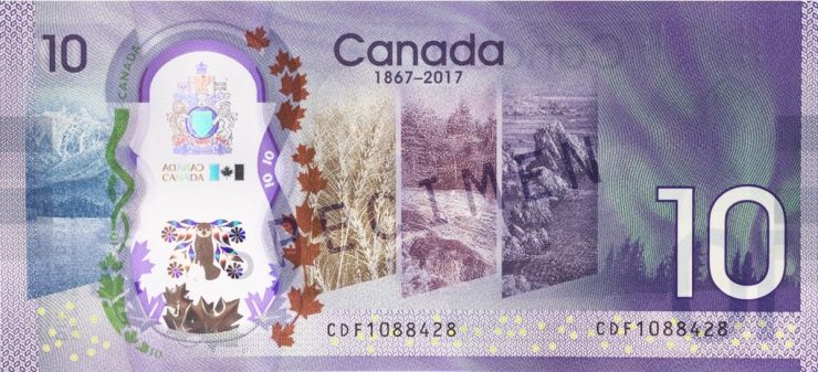 2017 commemorative 10-dollar bank note, back view