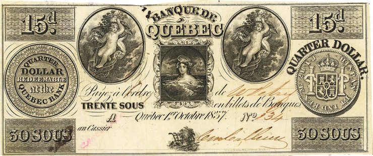  old Quebec bank note in French and English