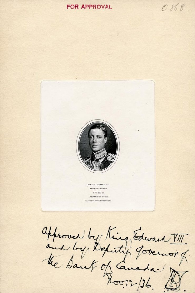  proof print of engraving of Edward VIII with handwritten approval