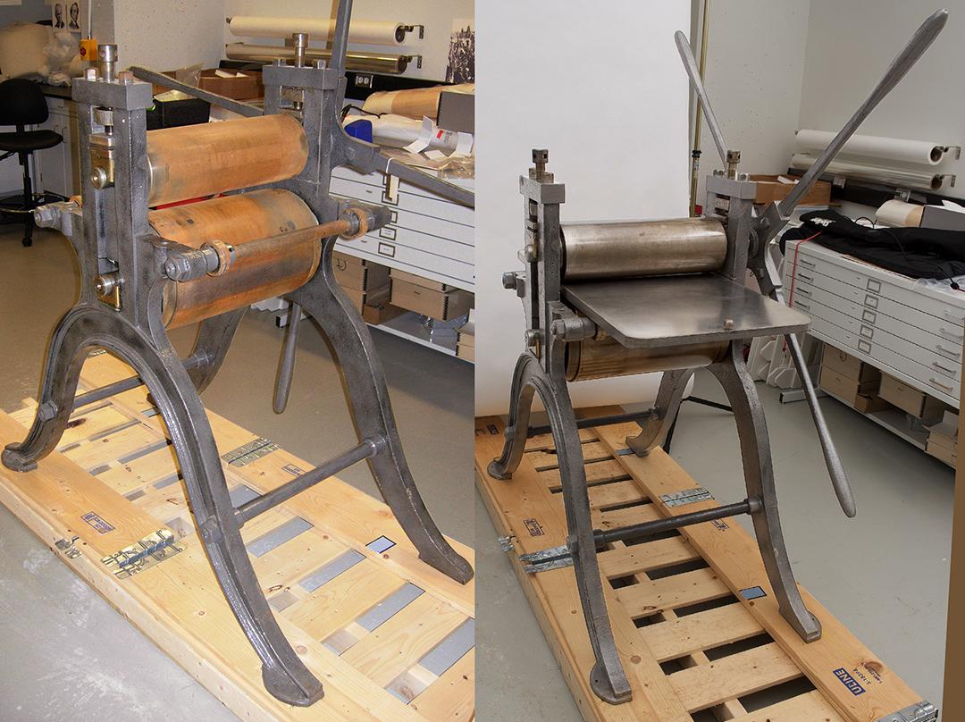 image of an old printing press with rusty cylinders next to an image of it cleaned up image of an old printing press with rusty cylinders next to an image of it cleaned up