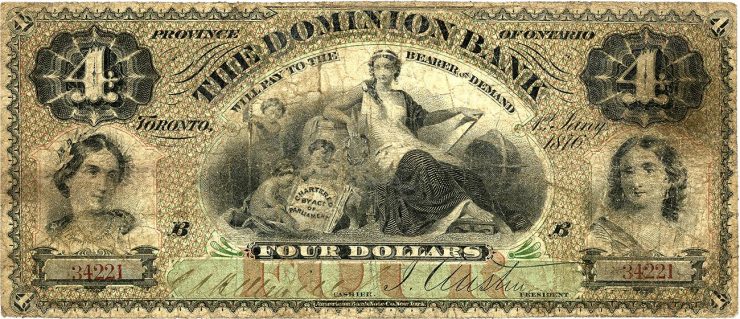 old bank note with a busy, detailed design