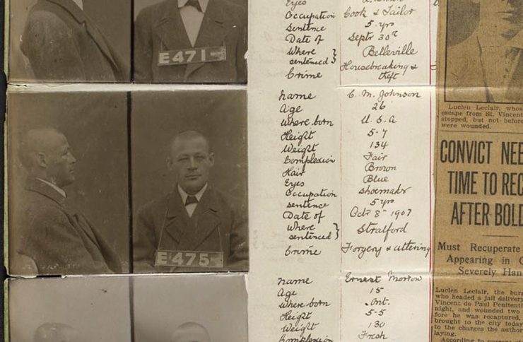 faded old mugshot with hand-written information