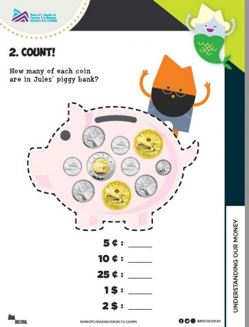 Exploring coins and bank notes worksheet for colouring.