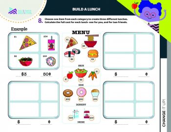 Document, form, 4 grids alongside images of lunch items with prices.