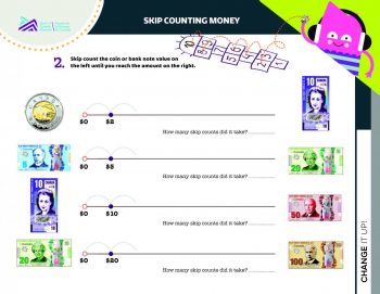 Document, form, images of Canadian coins and bills beside questions and empty lines.