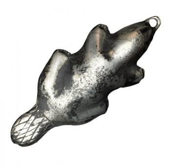Jewelry, silver, shaped like top view of a beaver with a loop at end of the nose.