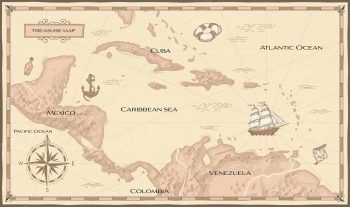 Map showing the Caribbean Sea between the Atlantic and Pacific Oceans in Central America.