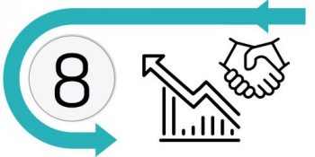 #8 – Illustration of shaking hands and an increasing bar chart.
