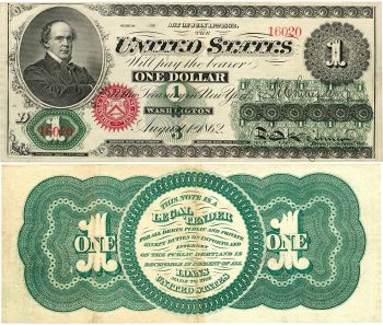 Old US bank note Bank note with black ink on front and elaborate geometric patterns in green on back.