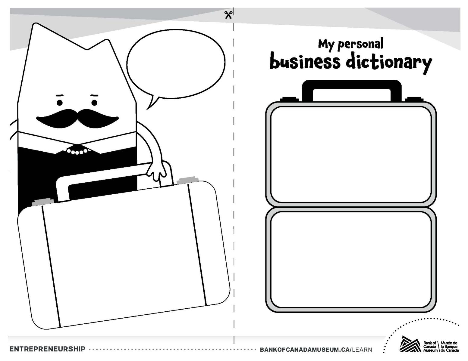 My personal business dictionary Black and white template for creating a small booklet.