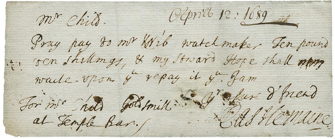 A goldsmith’s note Document: hand-written note in black ink faded to brown on rough paper.