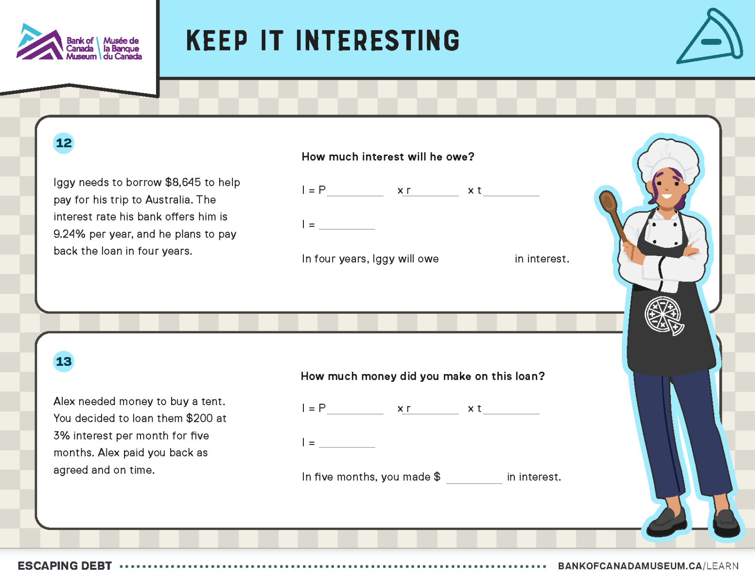 Four worksheets with math problems.