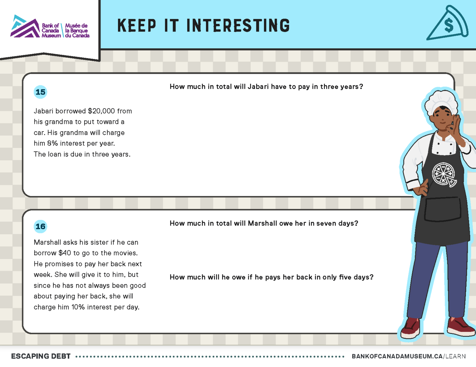 Four worksheets with math problems.