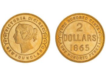 Coin, gold, one side a profile of a young woman with a wreath in her hair and a circle around the rim, the other just numbers and block capital letters.