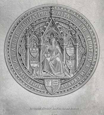 Printing plate with very elaborate design of a queen on her throne in a peaked frame like church architecture.