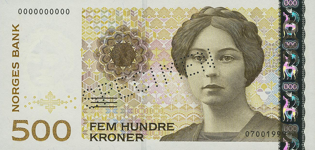 Bank note, yellow, portrait of a young woman facing forward, hair pulled back with a braid on top.