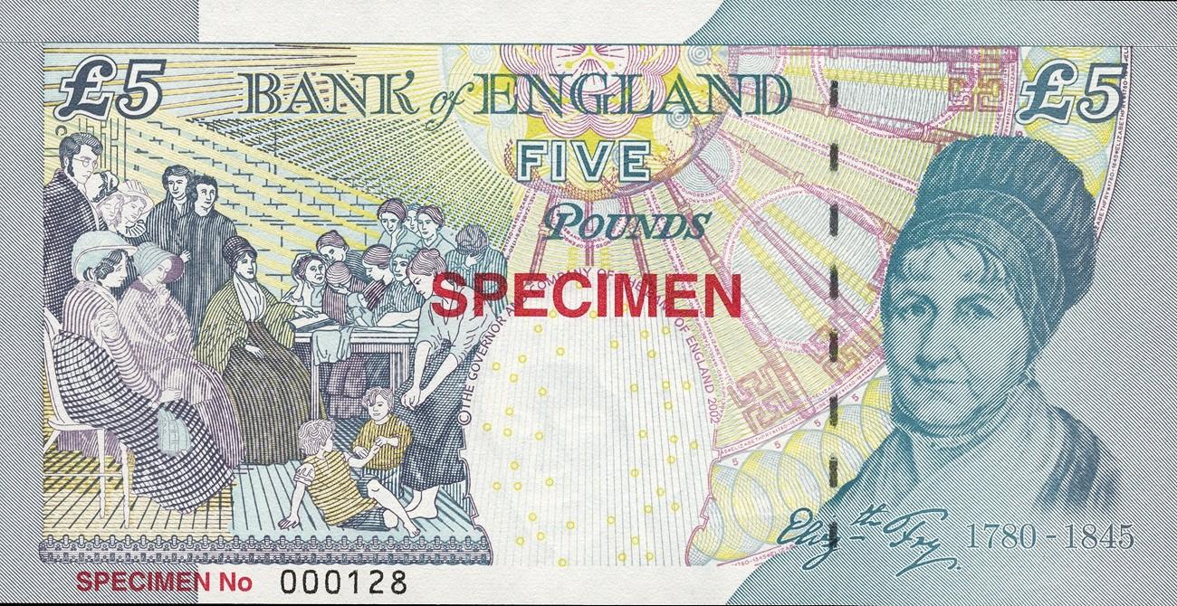 Bank note, multicoloured, older woman on the right wearing a tall cap and high-collared shirt, group of women and children on the left.