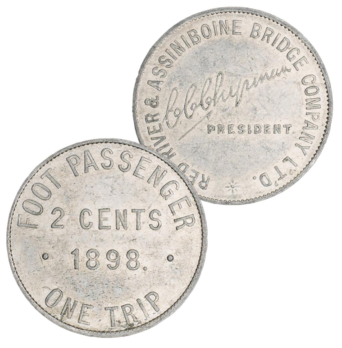 Bridge token Token, round, grey metal, block capital lettering on the face with a signature reproduced on the back.