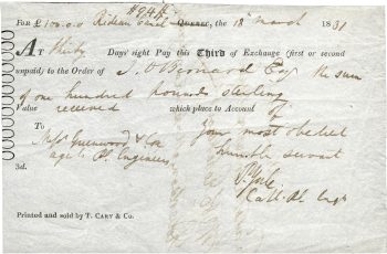 Bill of exchange issued at Rideau Canal Bill of exchange issued at Rideau Canal on March 18, 1831, containing printed and handwritten text.