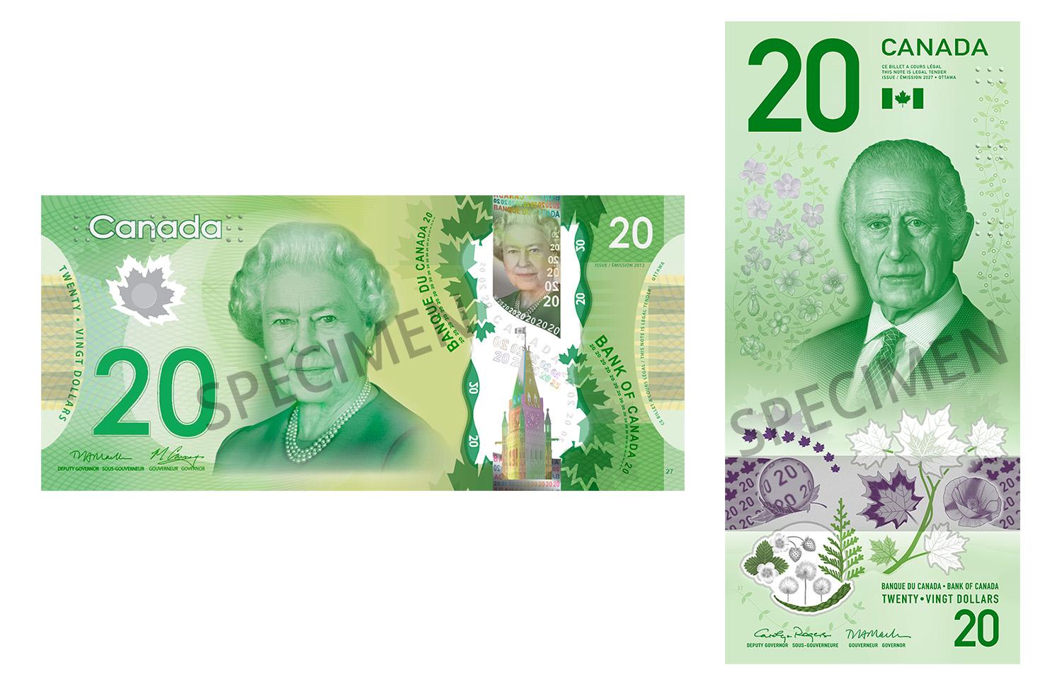 The Frontiers and Vertical $20 bank notes, front.